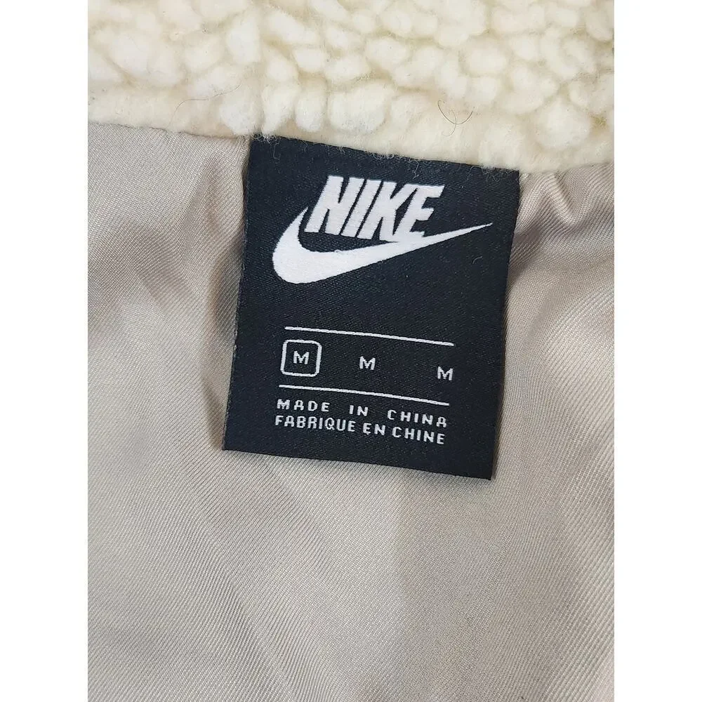 Nike white cream Sherpa fleece jacket sz Med. lined‎ cropped big swoosh